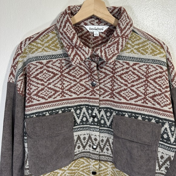 Davi & Dani Western Shacket Womens Size L Button Down Shirt Corduroy Blanket - Picture 3 of 10